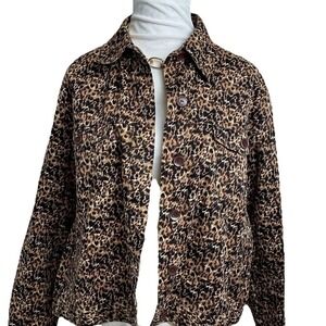 Animal Print Cotton Trucker Button Up Jacket Size M Croft Barrow Jean Jacket Ish